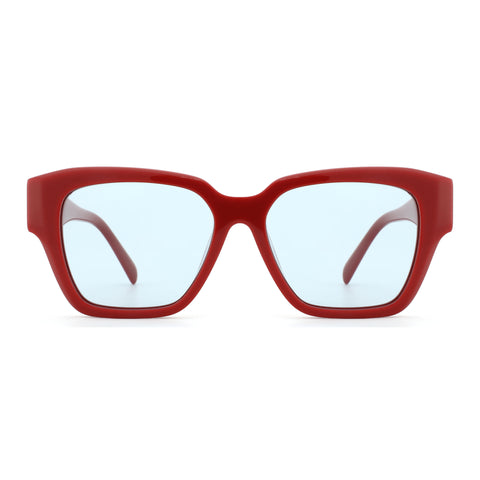 Zenottic Marigold red square sunglasses with light blue lenses