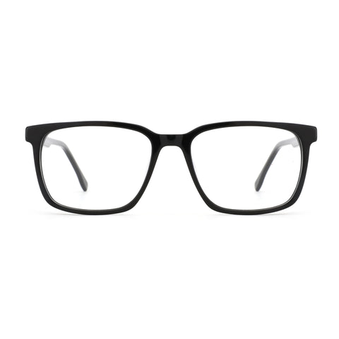Zenottic Lucky Eyeglasses - Black square acetate frame eyeglasses with clear lenses