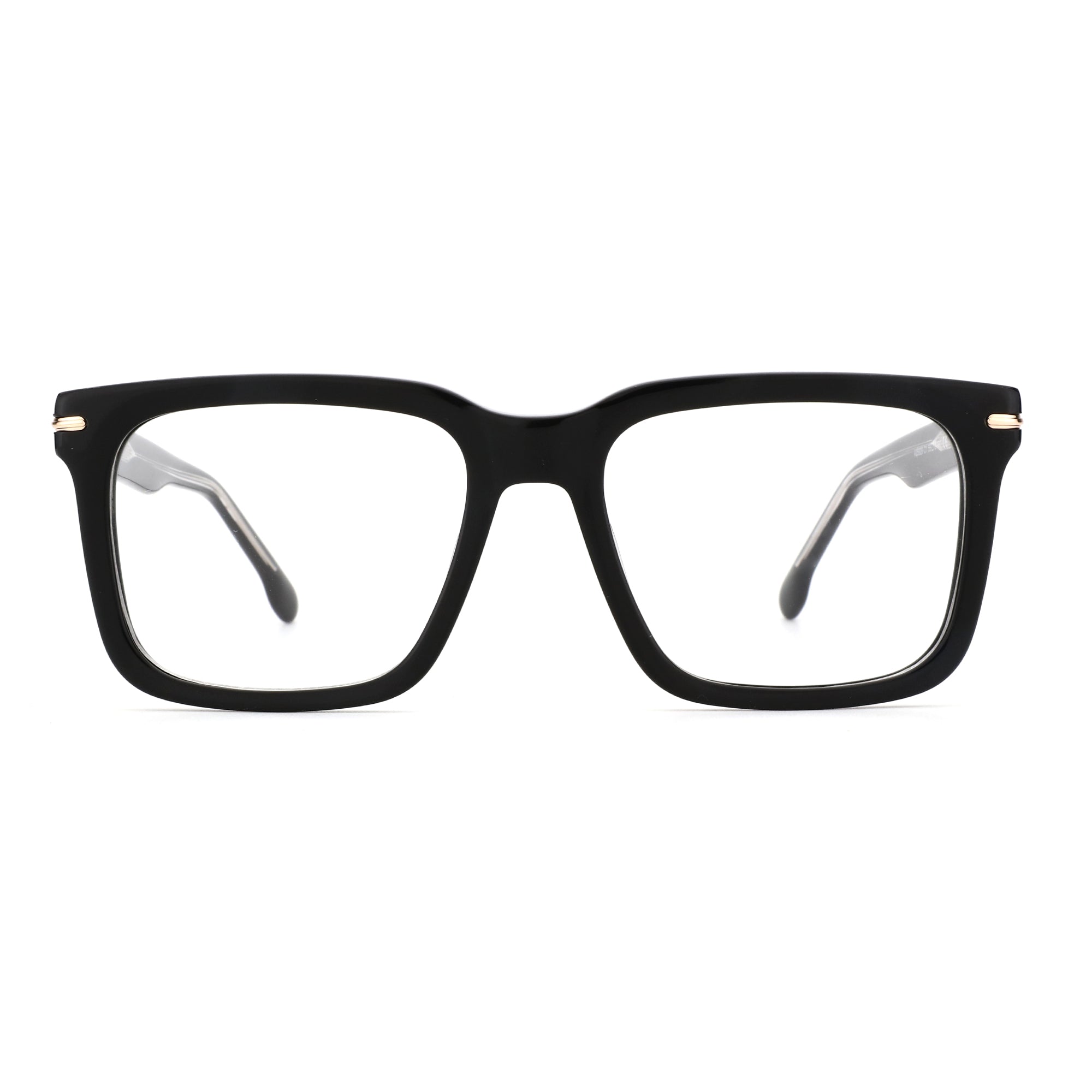 Zenottic Eyeglasses Howard: Black acetate full-rim square frames with clear lenses and gold accents.