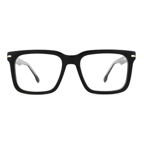 Zenottic Eyeglasses Howard: Black acetate full-rim square frames with clear lenses and gold accents.