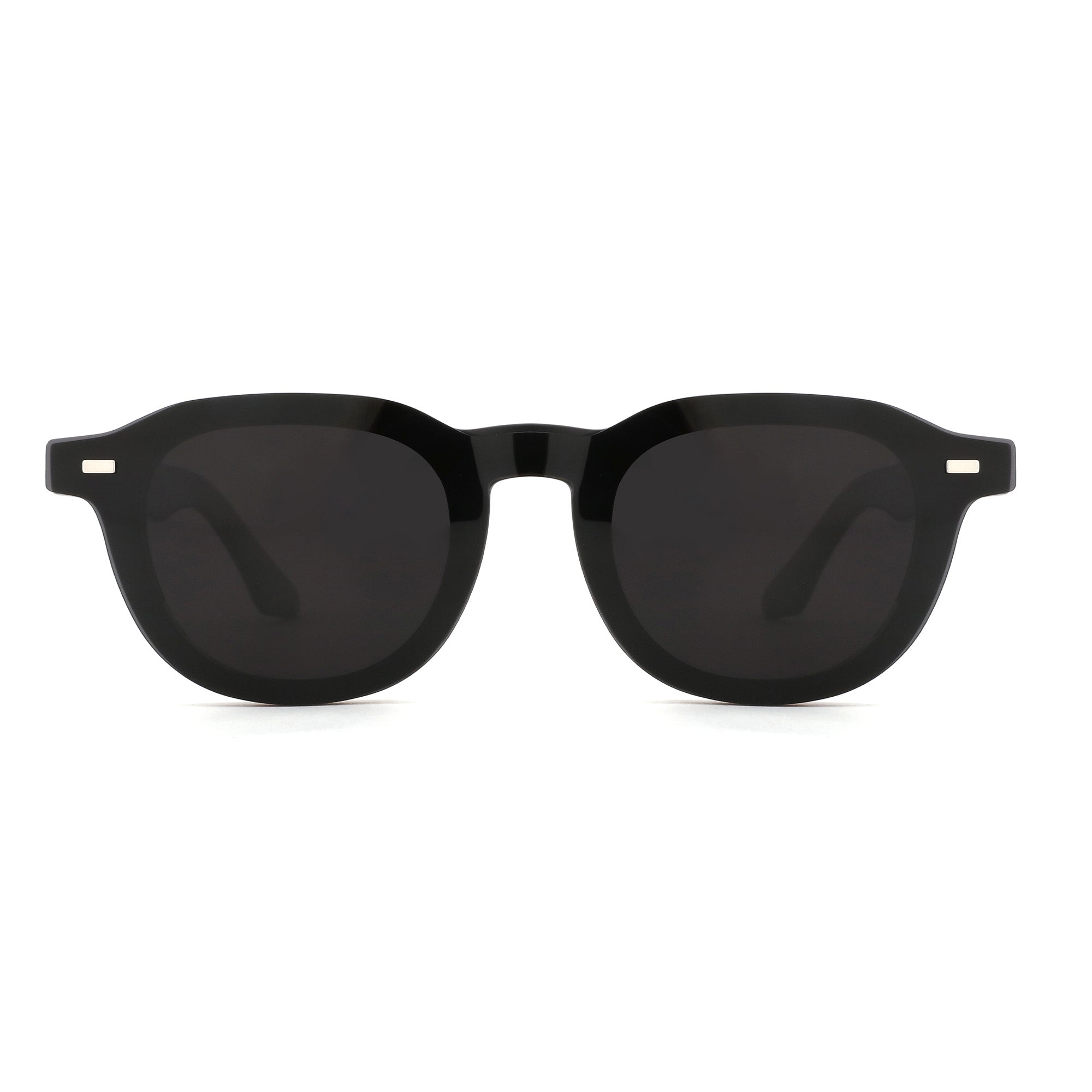 Zenottic Bart black acetate geometric sunglasses with dark resin lenses, front view.
