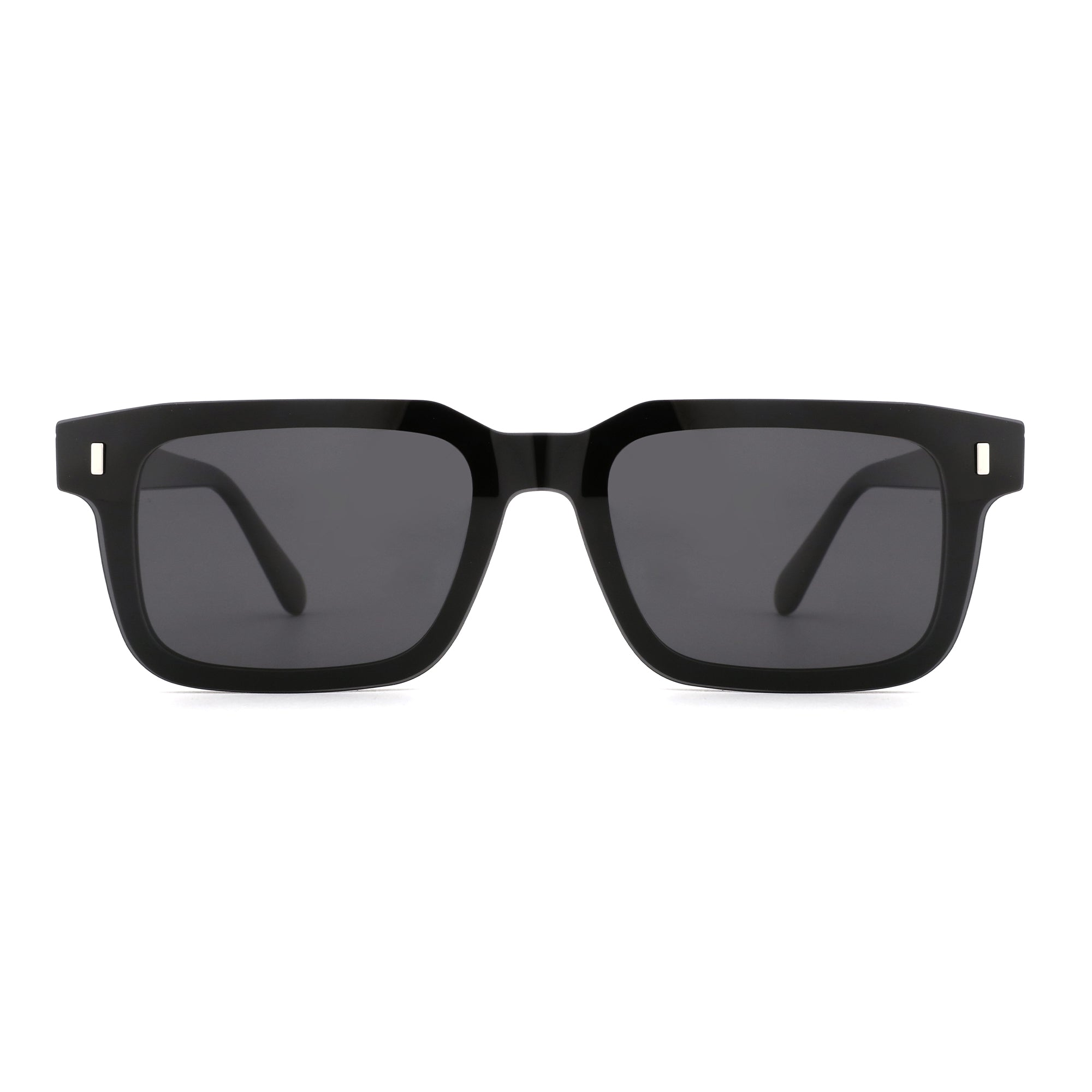 Zenottic Egbert black acetate square sunglasses with dark gray resin lenses.