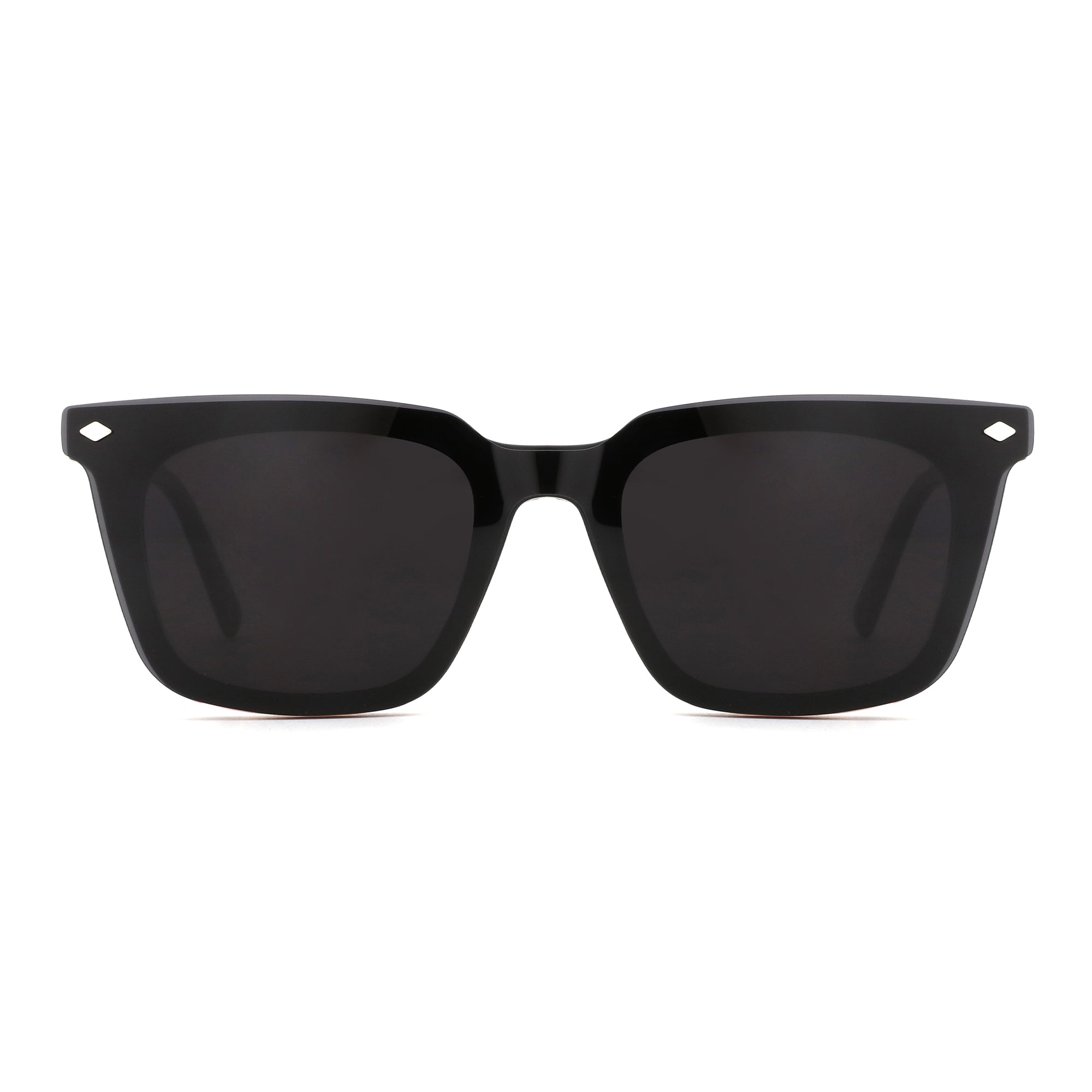 Zenottic Dave black acetate square-frame sunglasses with dark lenses and diamond accents, product page.