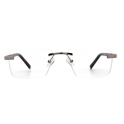 ZENOTTIC Frankie frameless eyeglasses with clear lenses and metal detailing.