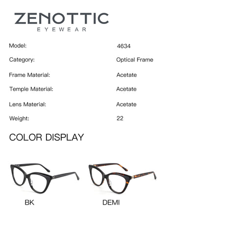ZENOTTIC Charlotte acetate cat eye eyeglasses, model 4634, black and demi.