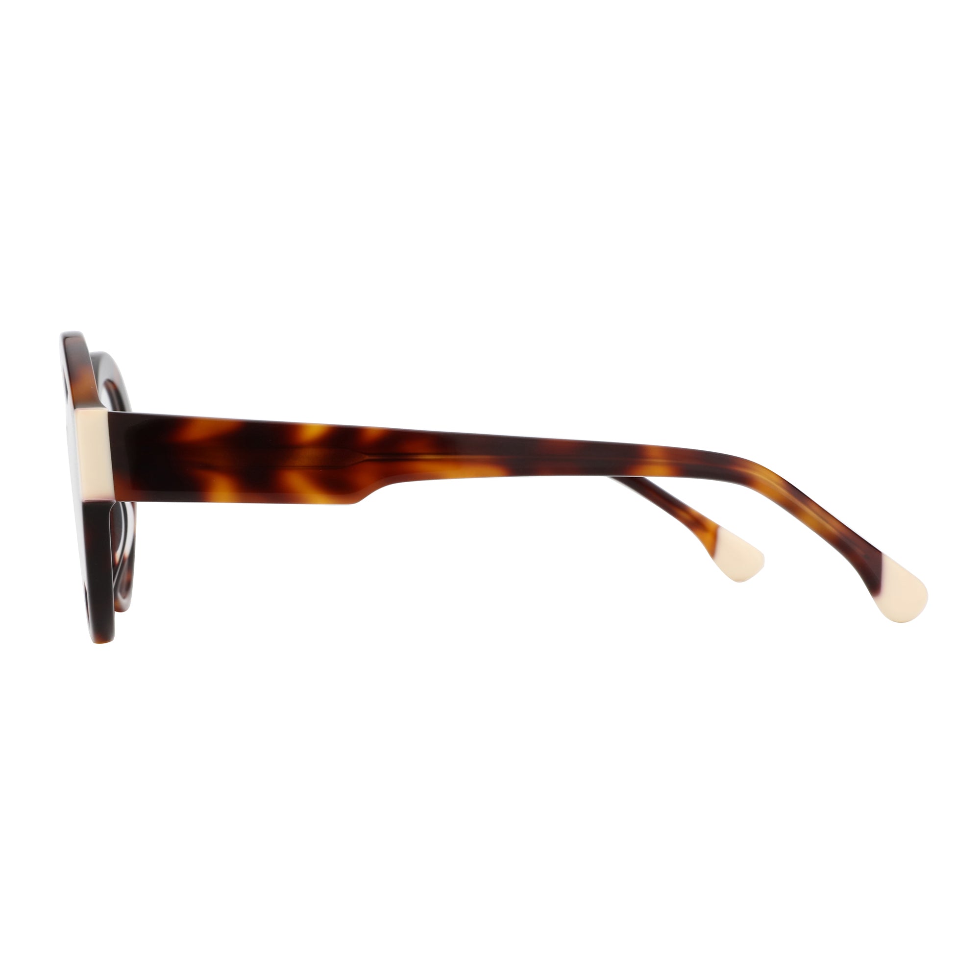 Zenottic Melanie eyeglasses with tortoise shell acetate frames and gold accents on the temples.