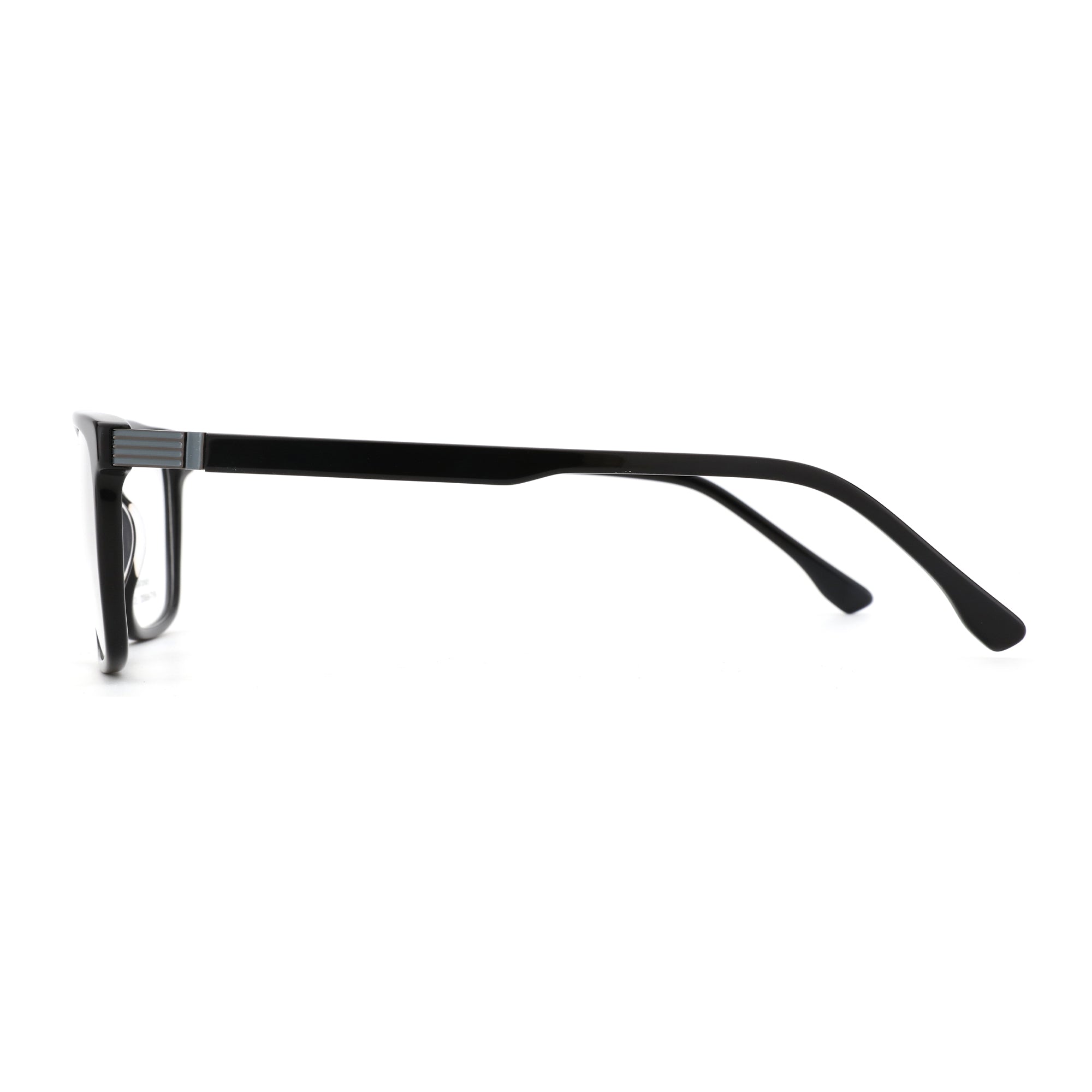 Zenottic Lucky eyeglasses side view, black acetate frame with clear lenses
