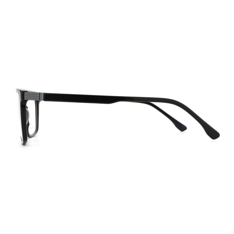 Zenottic Lucky eyeglasses side view, black acetate frame with clear lenses