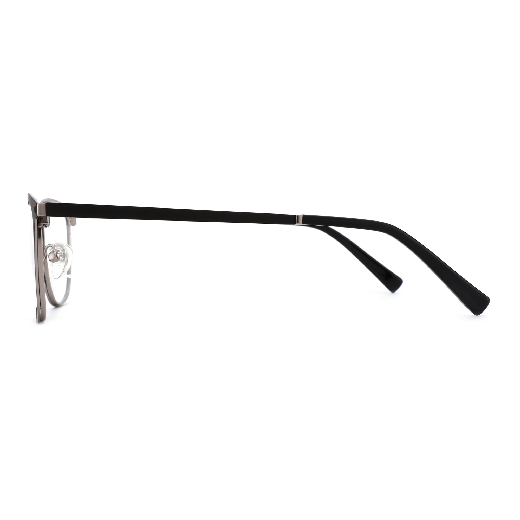 Zenottic Eyeglasses Maya with gunmetal frame and black temples. Features clear adjustable nose pads.