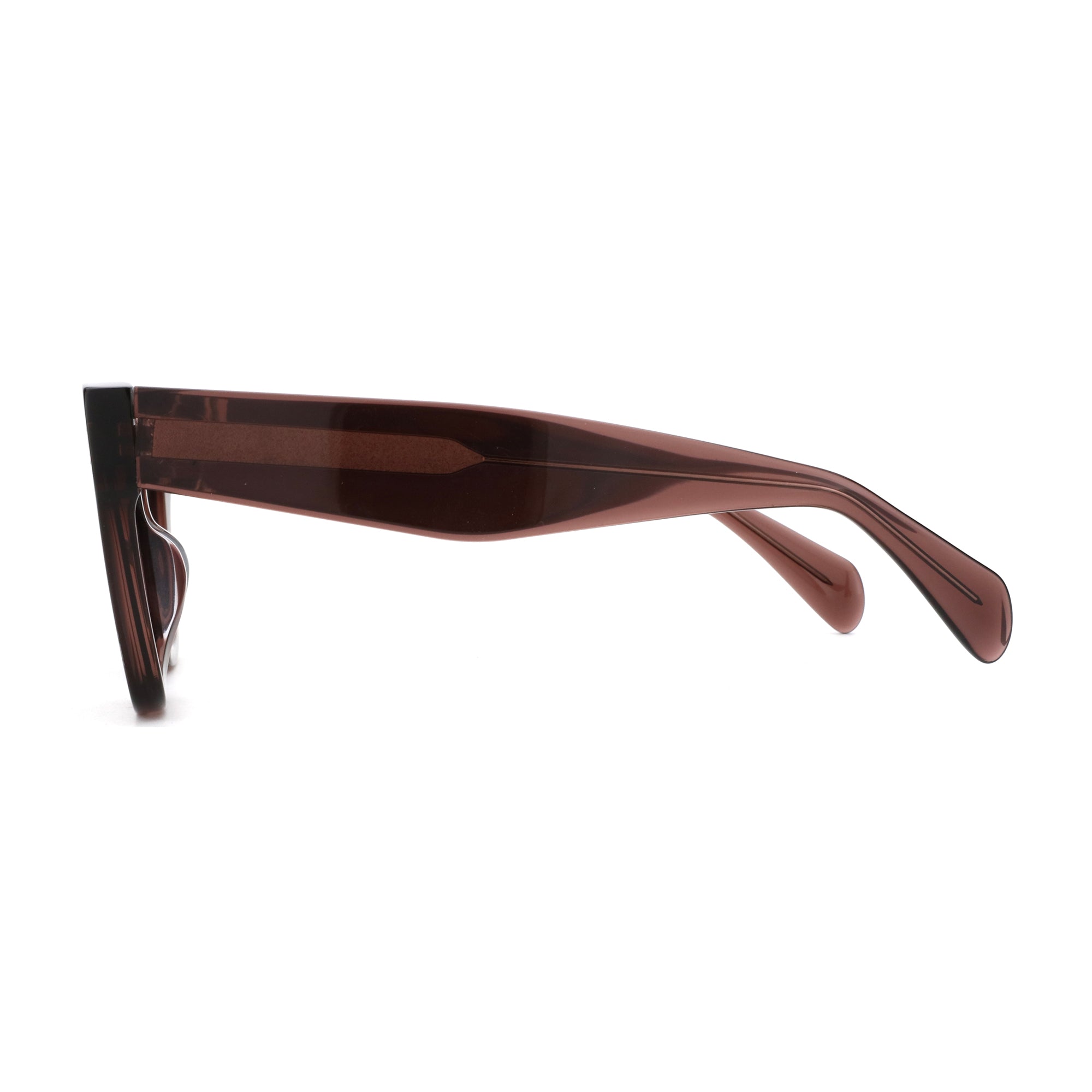 Zenottic Radoslava sunglasses in brown acetate, side view showcasing the frame and temple detail.