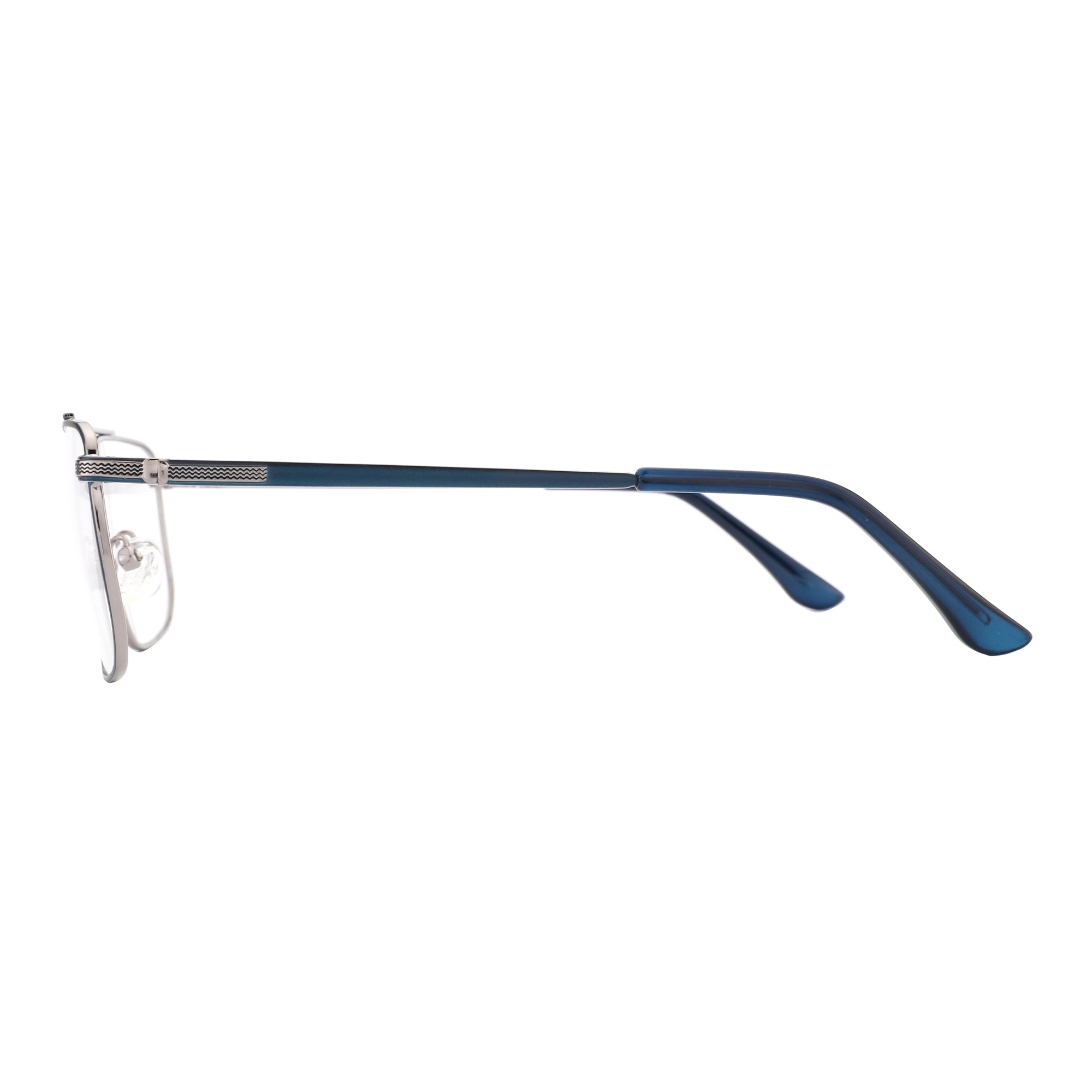 Zenottic Luther eyeglasses in silver metal and blue temples, aviator style