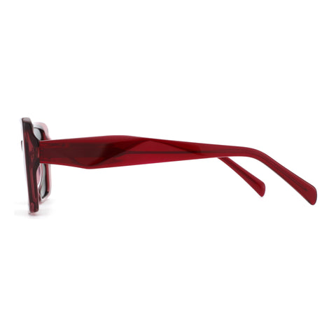 Zenottic Hilda sunglasses, translucent dark red angular acetate frame, side view.