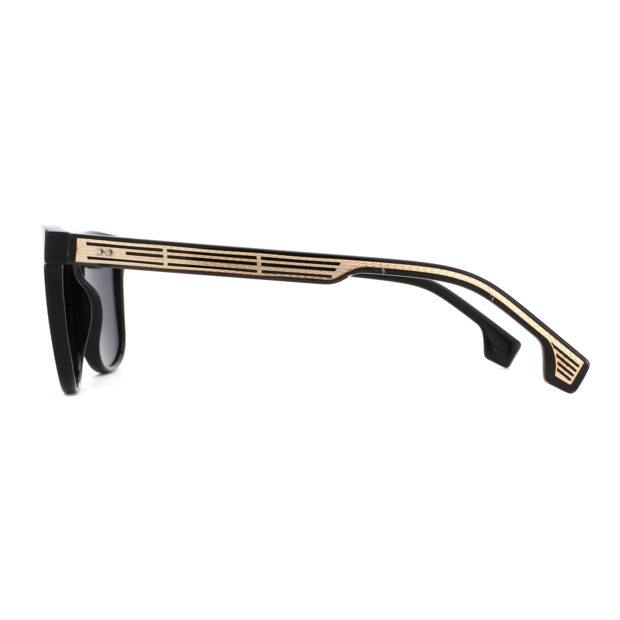 Zenottic Blair black acetate sunglasses with gold striped accents on the temples.