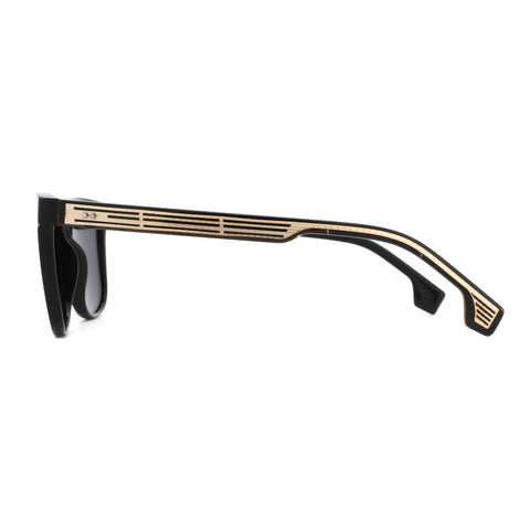 Zenottic Blair black acetate sunglasses with gold striped accents on the temples.