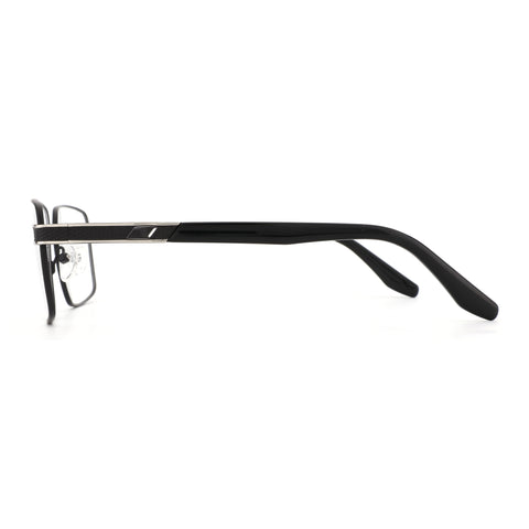 Zenottic Vincent black metal eyeglasses with silver accents on temples.