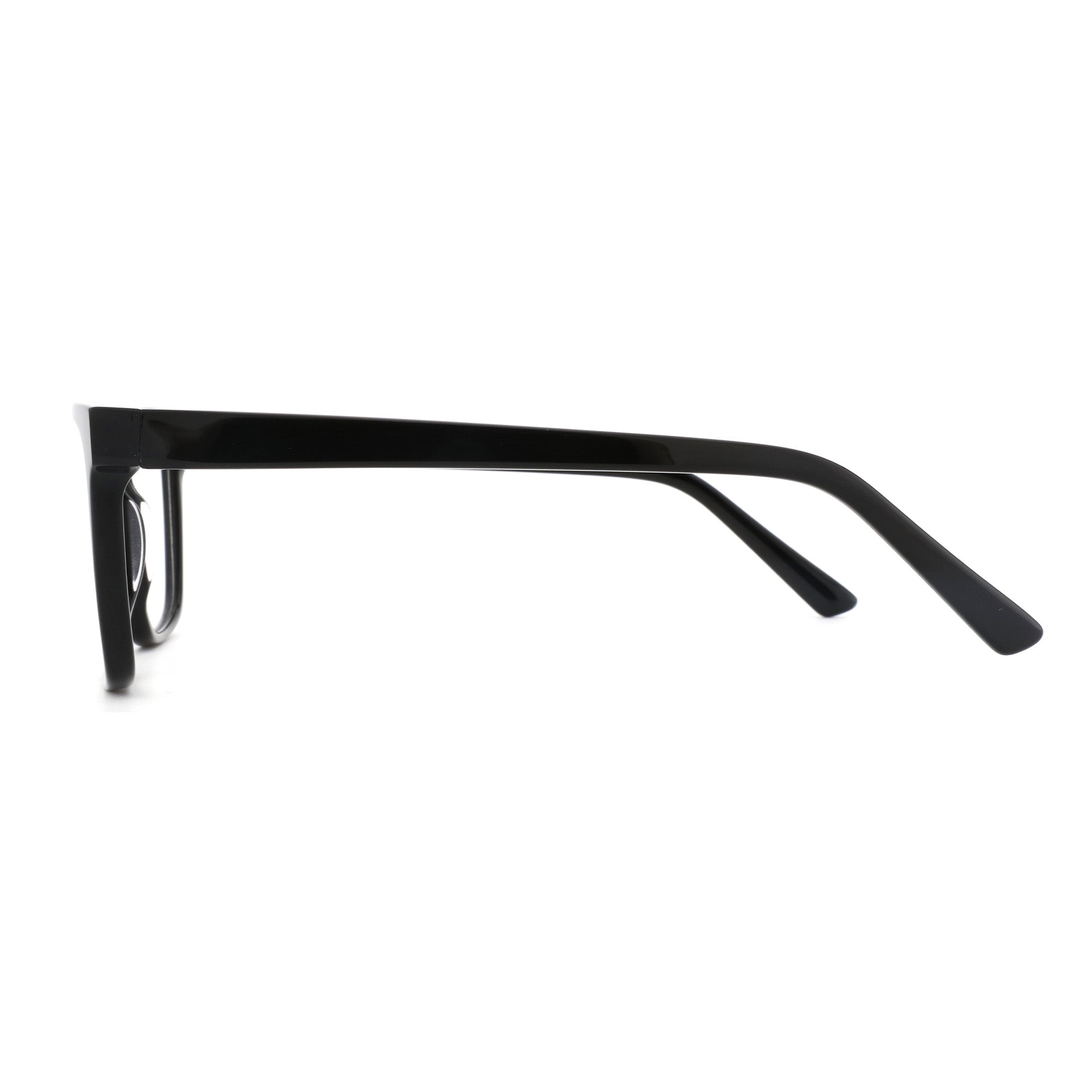 Zenottic Eyeglasses Virgil black acetate rectangle frames, side view.