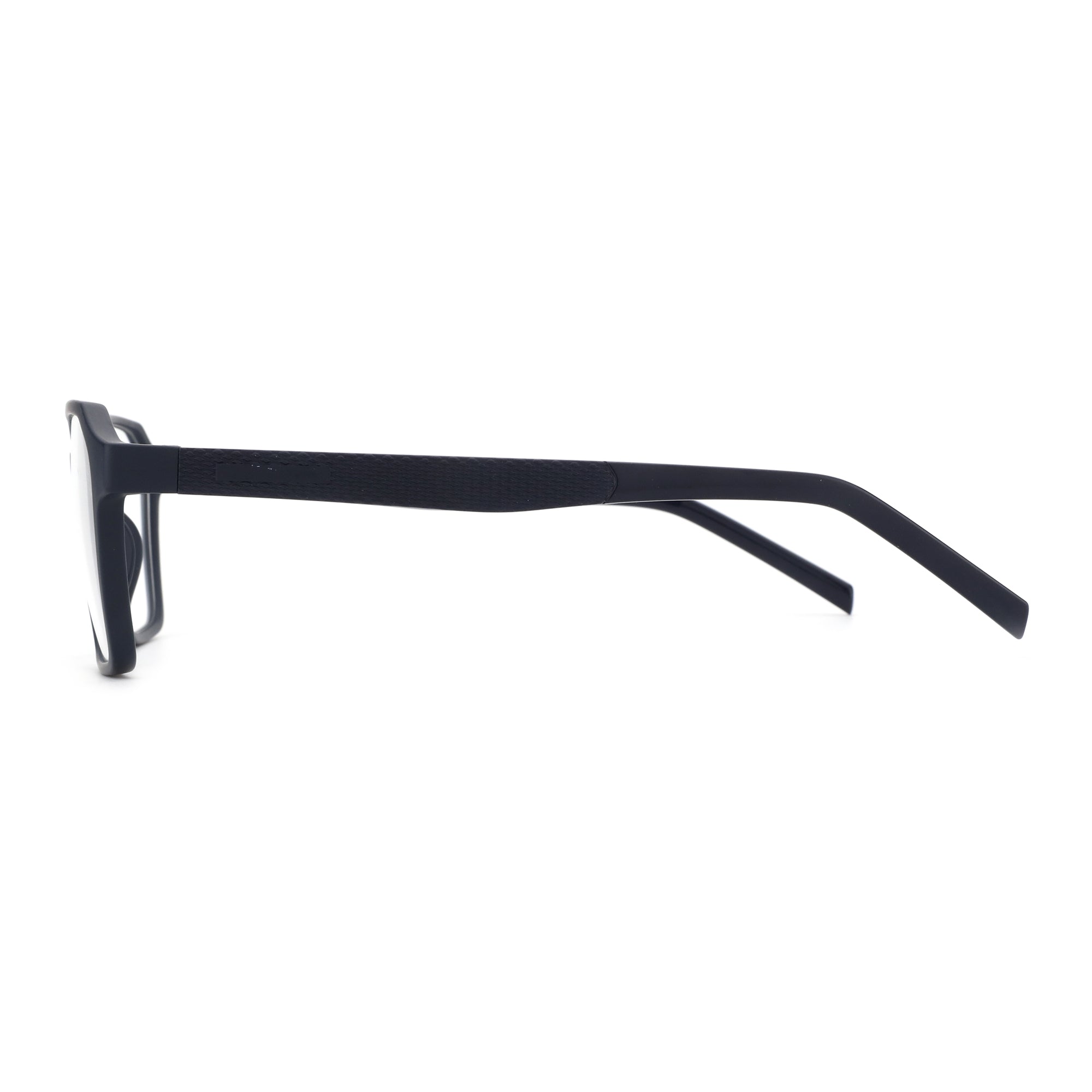 Zenottic Barnett matte black full-rim eyeglasses, side view.