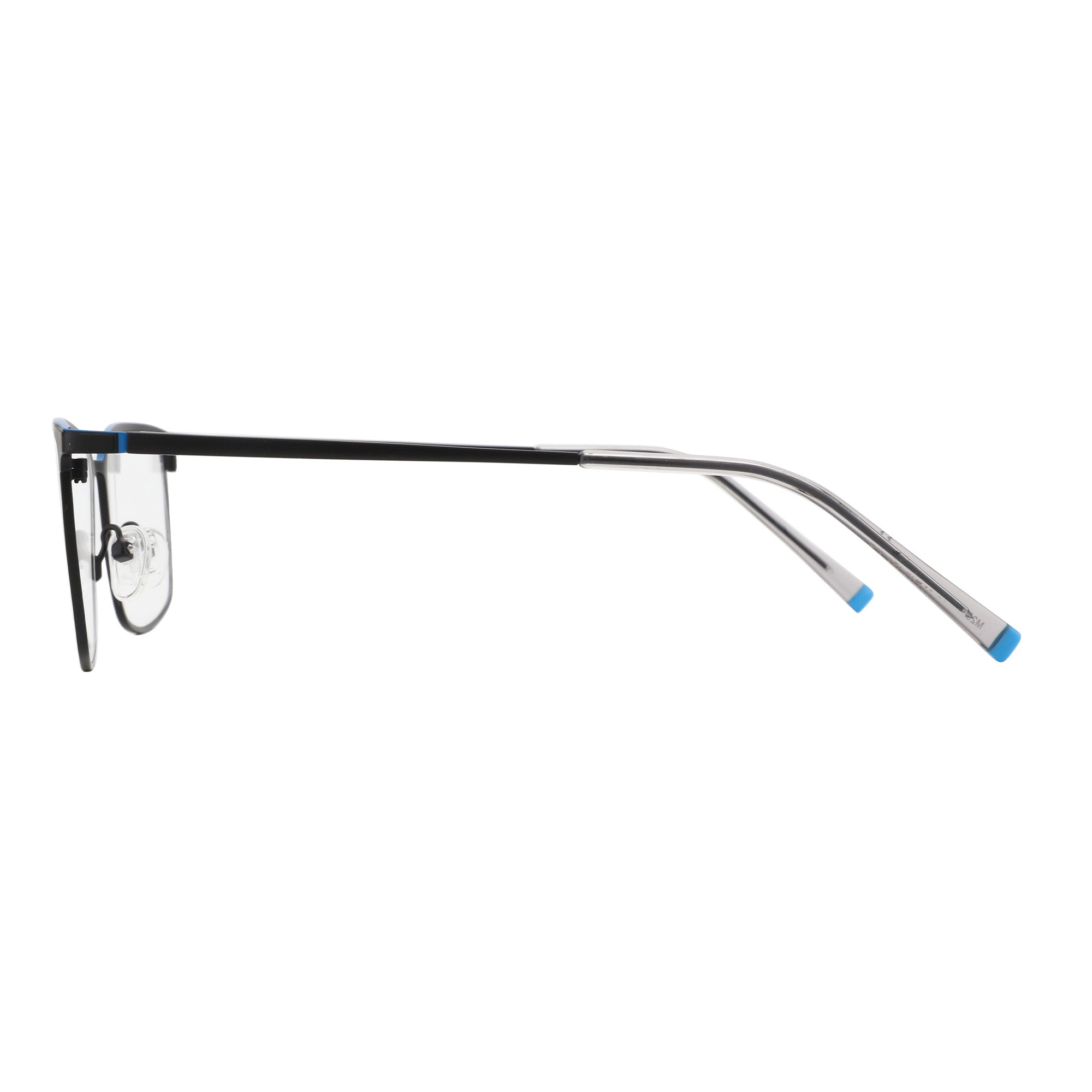 Zenottic Eyeglasses Tony black metal glasses with blue accents and silver temples.