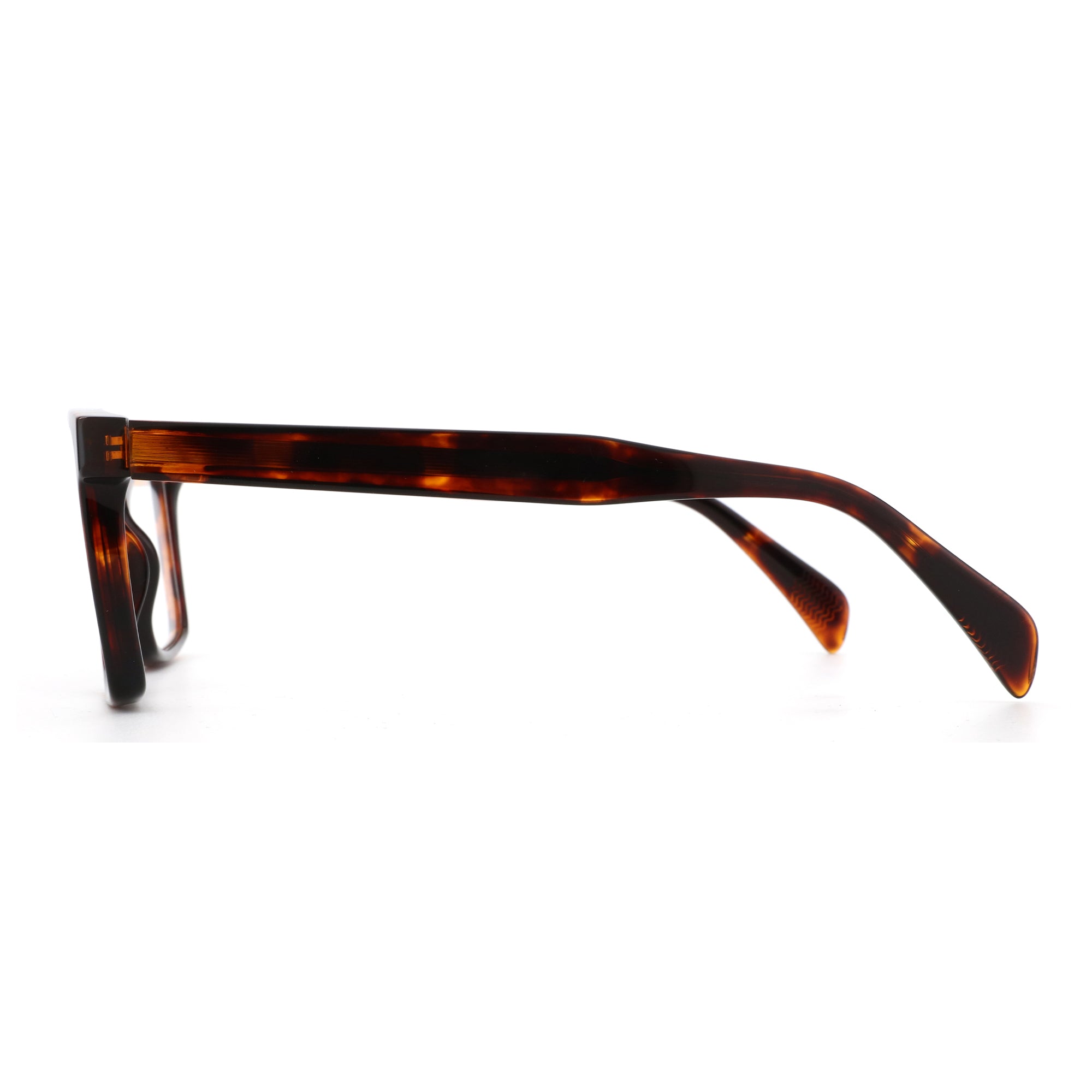 Zenottic Byron eyeglasses in tortoise shell acetate, side view.