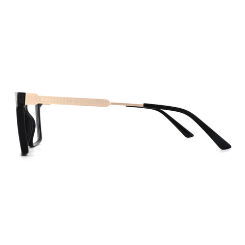 Zenottic Chris eyeglasses in black acetate with gold diamond-patterned temples.