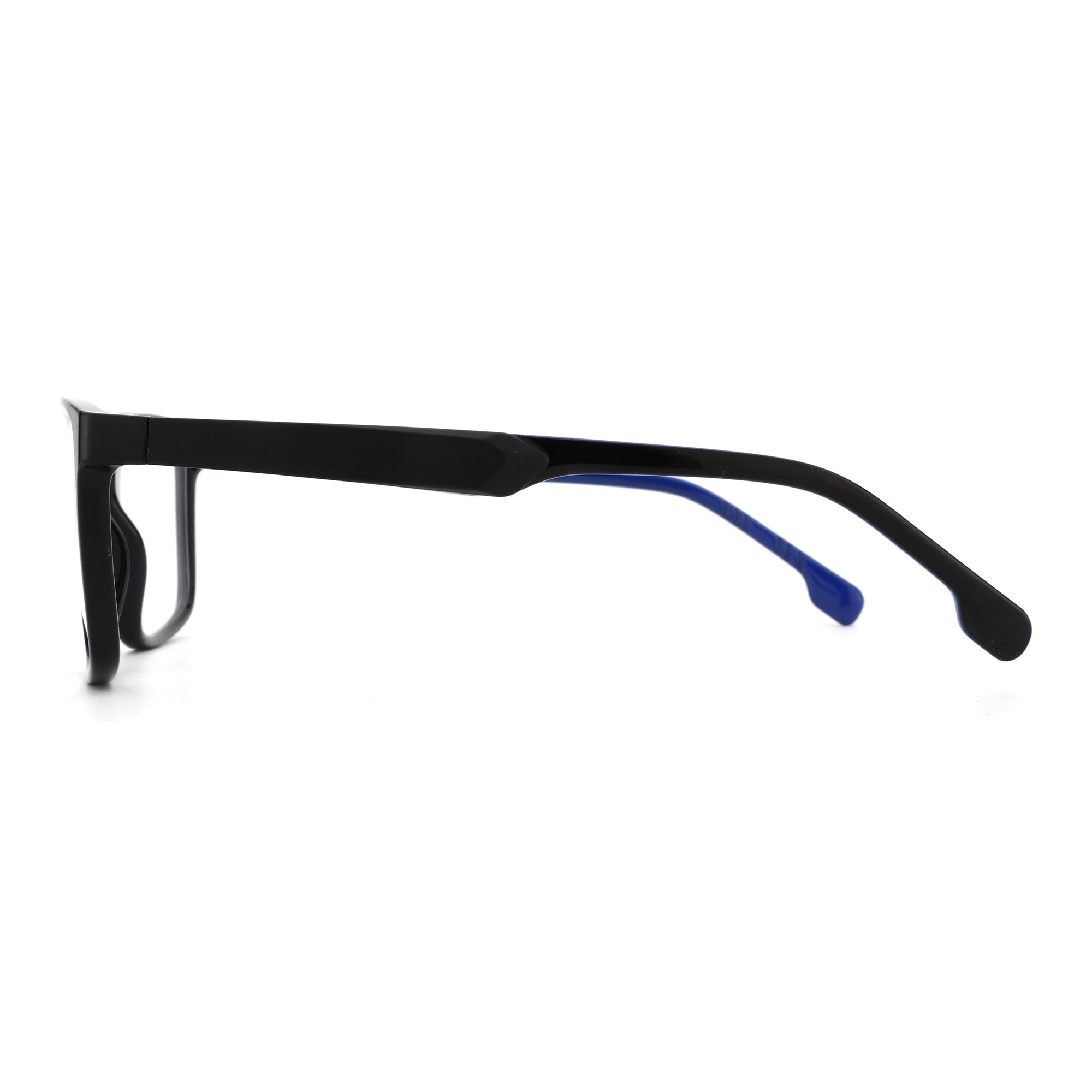 Zenottic Raphael eyeglasses with black TR90 frame and blue interior temple arms.