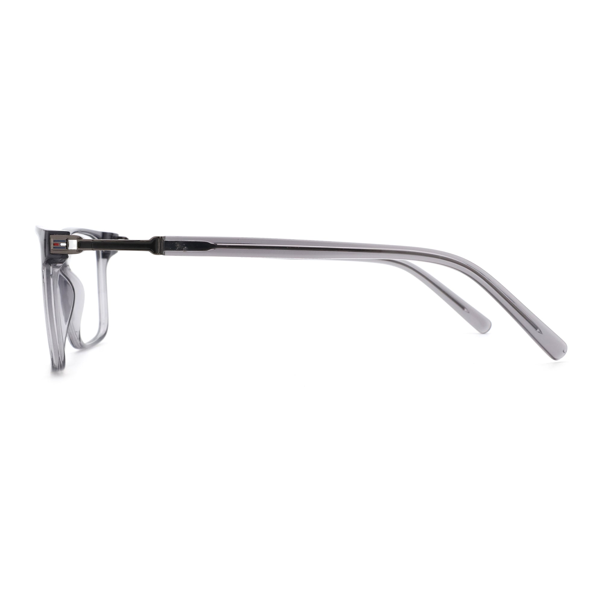 Zenottic Antony eyeglasses in translucent grey acetate frame, viewed from the side.