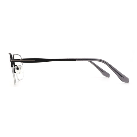 Zenottic Barlow eyeglasses in black metal frame with clear demo lenses, viewed from the side.