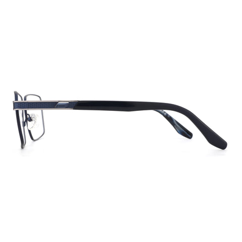 Zenottic Vincent eyeglasses with black metal frame, textured blue detail on temples, and clear nose pads.