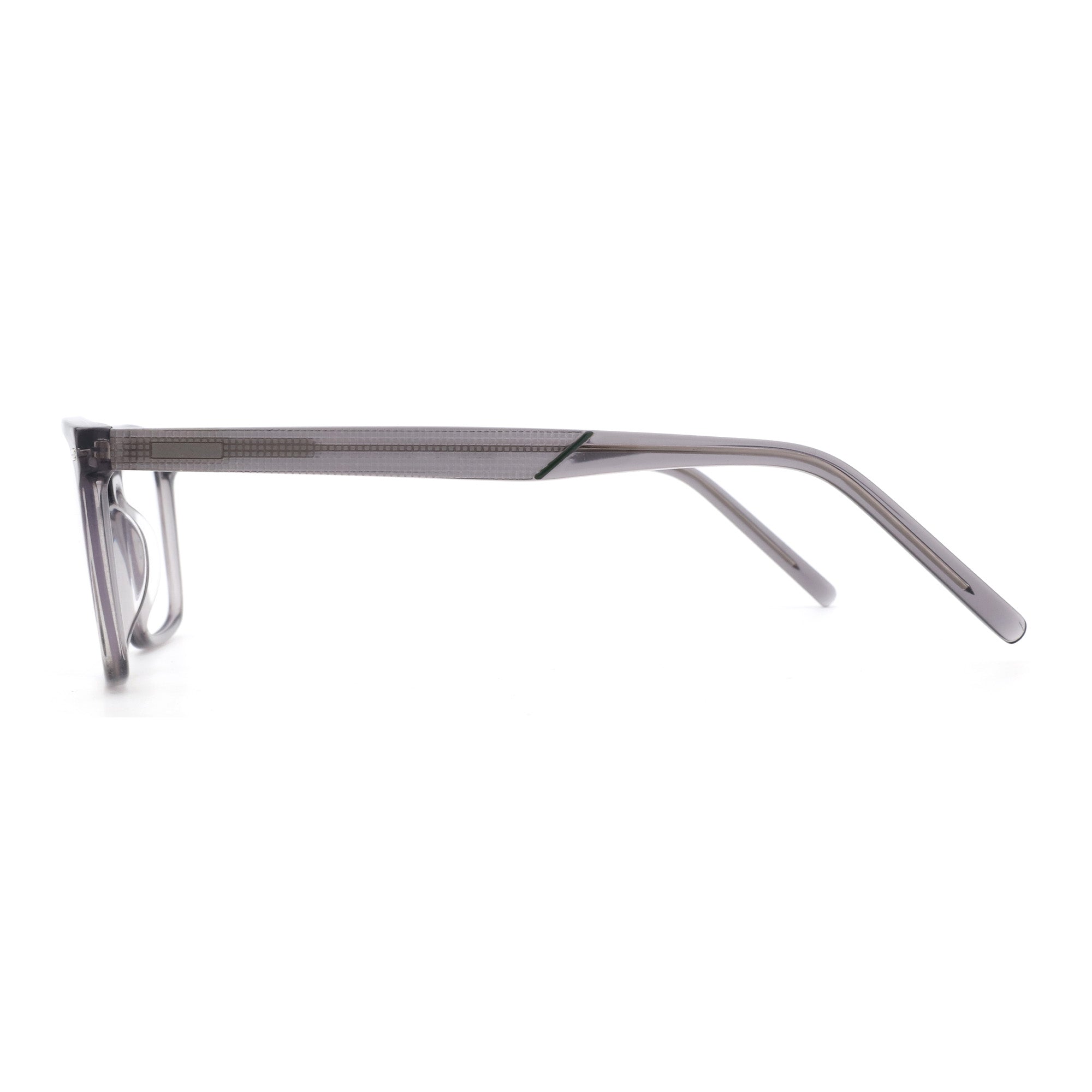 Zenottic Bert eyeglasses in translucent grey acetate with subtle textured detailing.