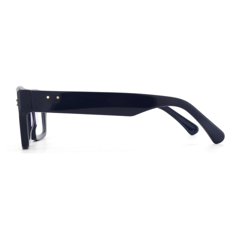 Zenottic Troy eyeglasses in dark blue acetate with gold rivet detail.