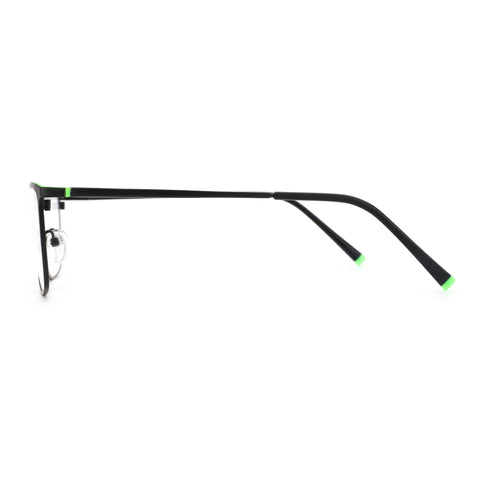 Zenottic Eyeglasses Tony black metal frame with green accents on the temple tips.