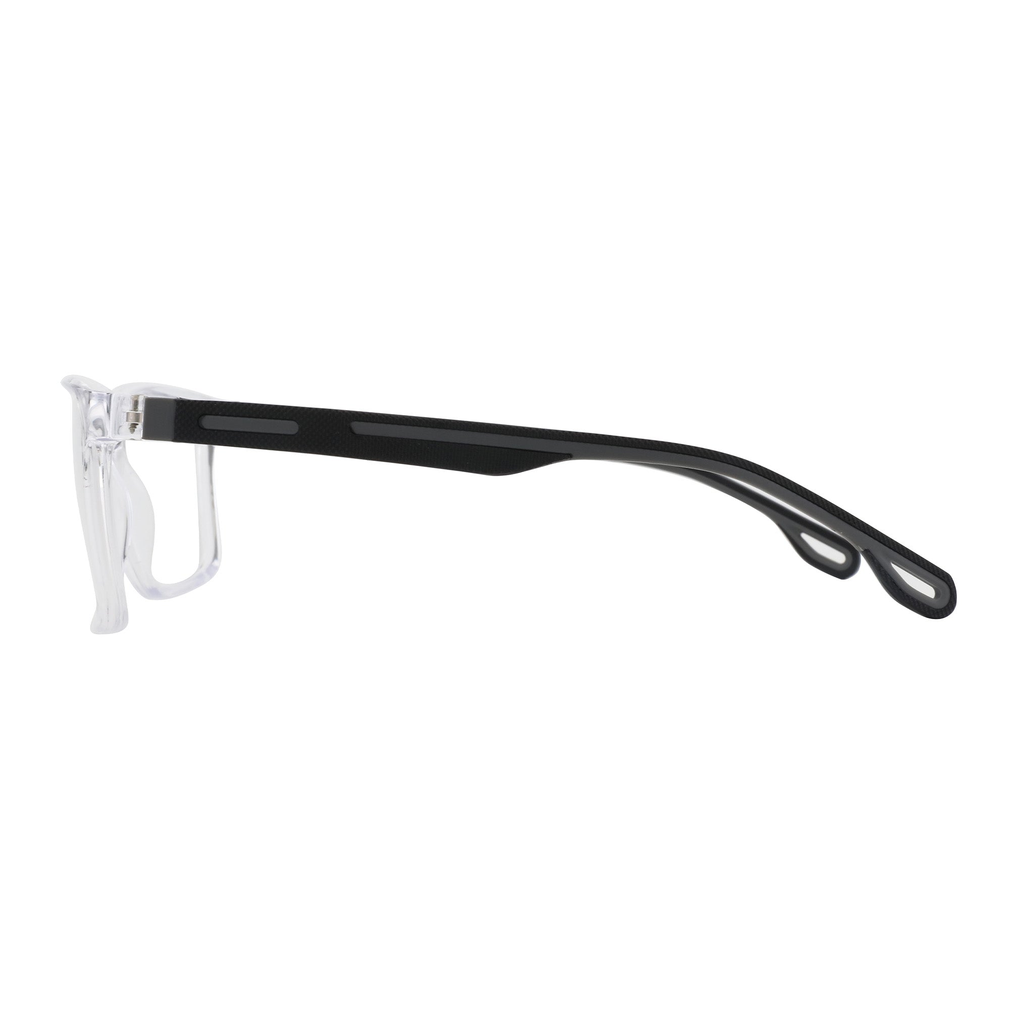 Zenottic Eyeglasses Pablo: Clear plastic frames with black temples and textured detail.