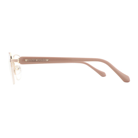 Zenottic Eyeglasses Thalassa: Metal frame eyeglasses with decorative chain and rhinestones on temple, light brown color.