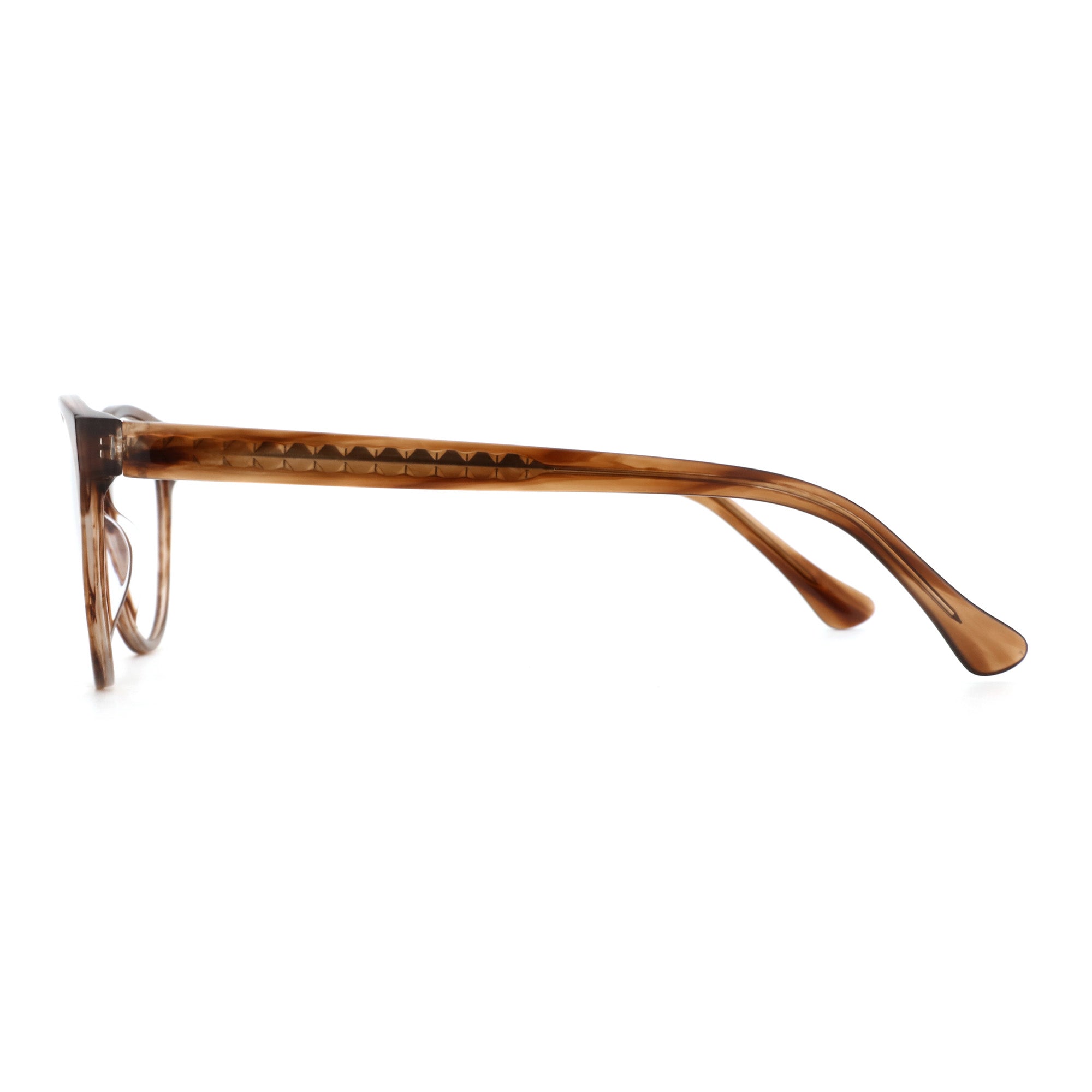 Zenottic Thalia eyeglasses in brown acetate with subtle diamond pattern on the temples.