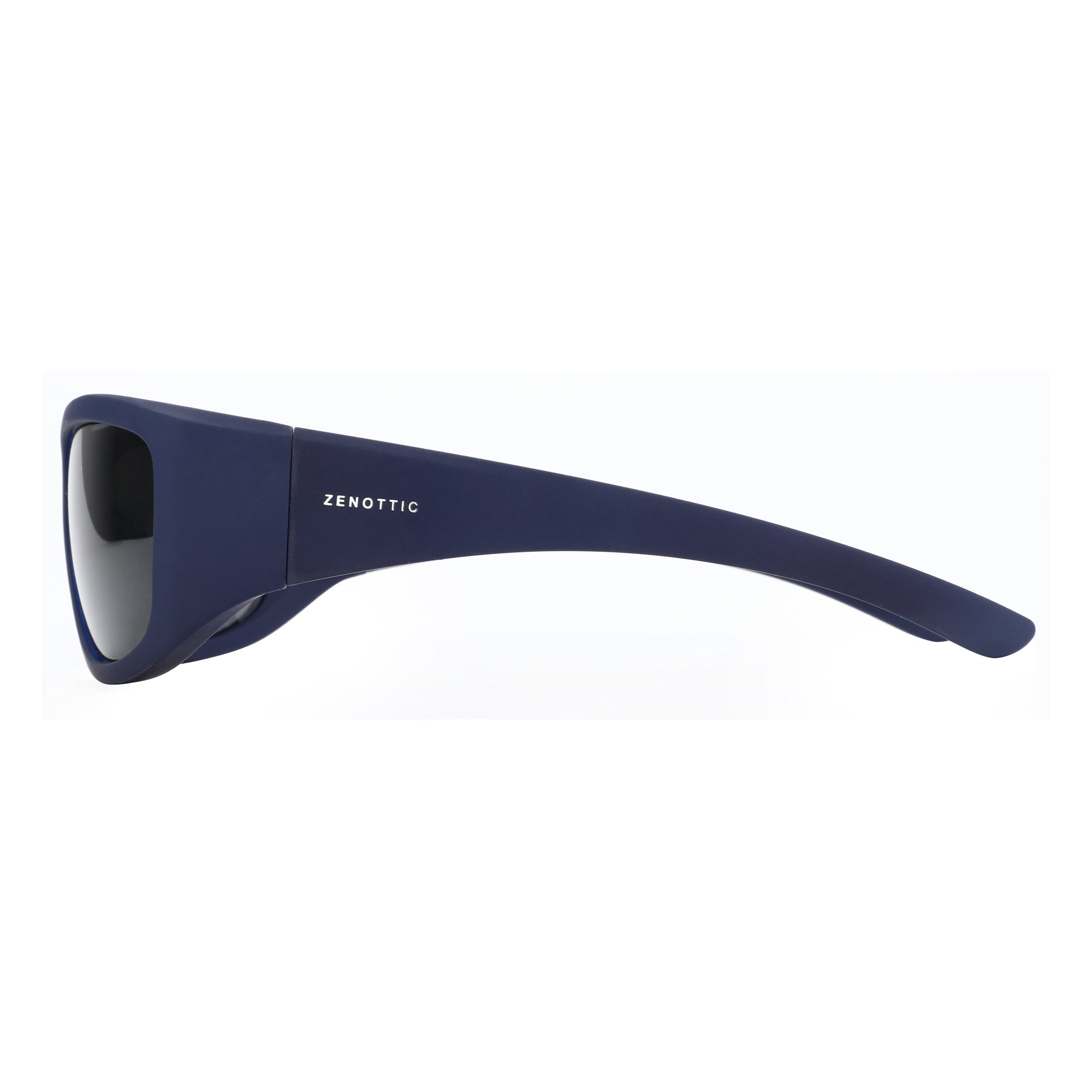 Zenottic Earl square sports sunglasses with dark lenses and navy TR90 frame.