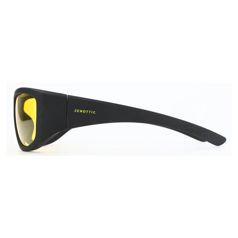 Zenottic Earl sunglasses with black TR90 frame and yellow lenses, sports square style for men.