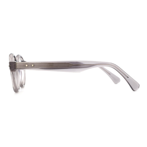 Zenottic Devon eyeglasses with grey acetate frame, shown from the side.