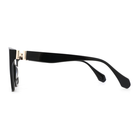 Zenottic Arden black acetate eyeglasses with gold hinge detail, side view.