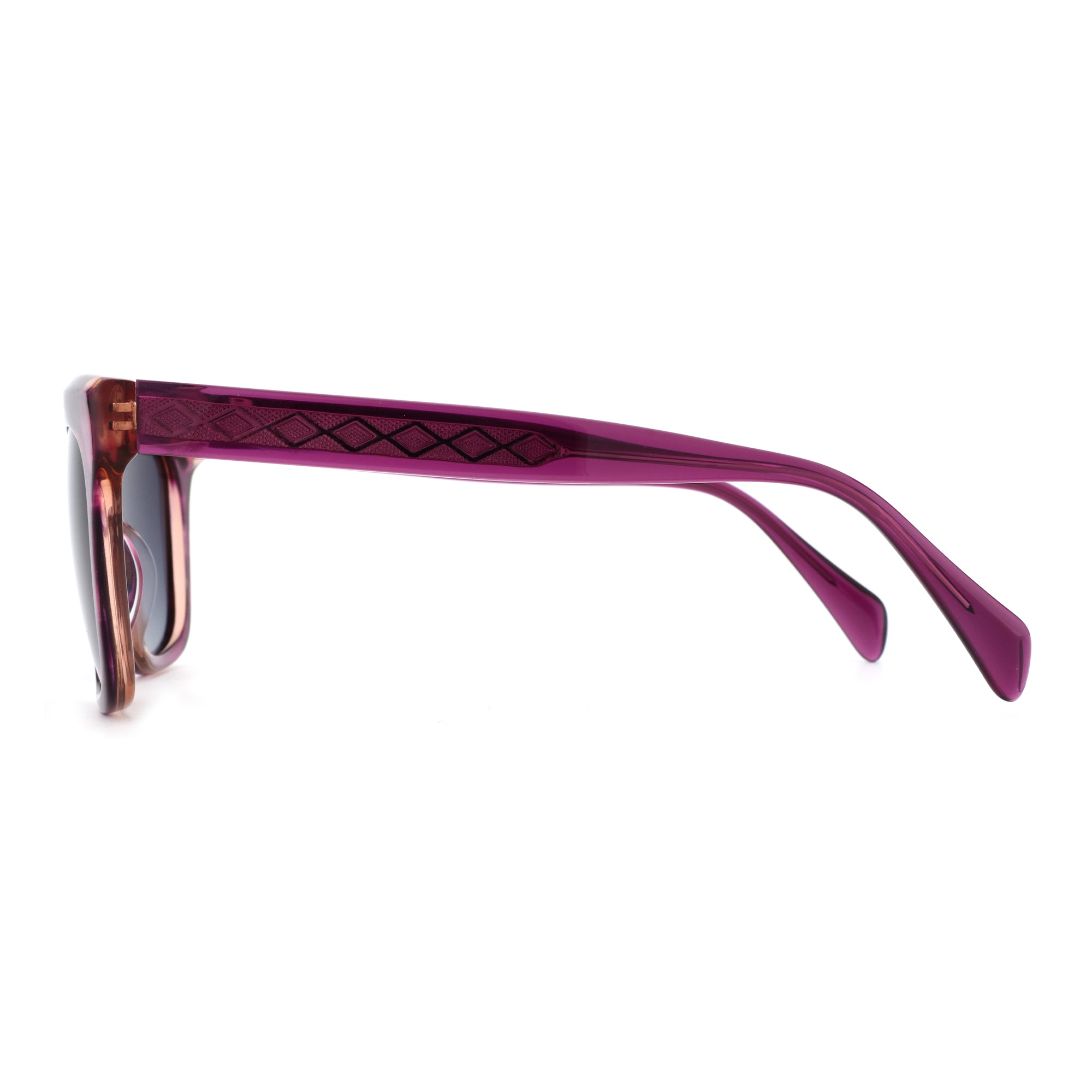 Zenottic Anthea purple acetate square sunglasses with patterned temple detail