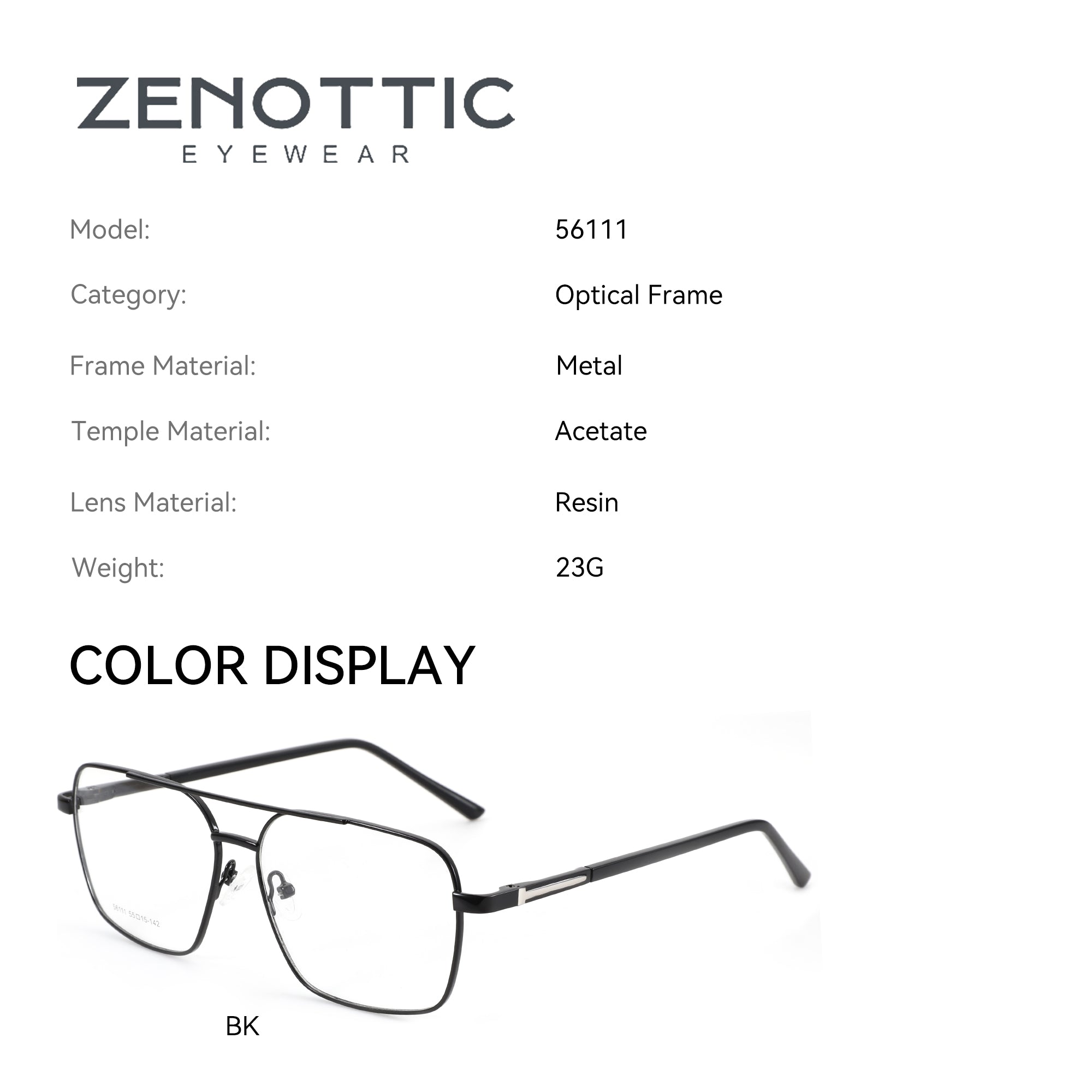 Zenottic Eyeglasses Hunk black metal frames aviator style 56111.
