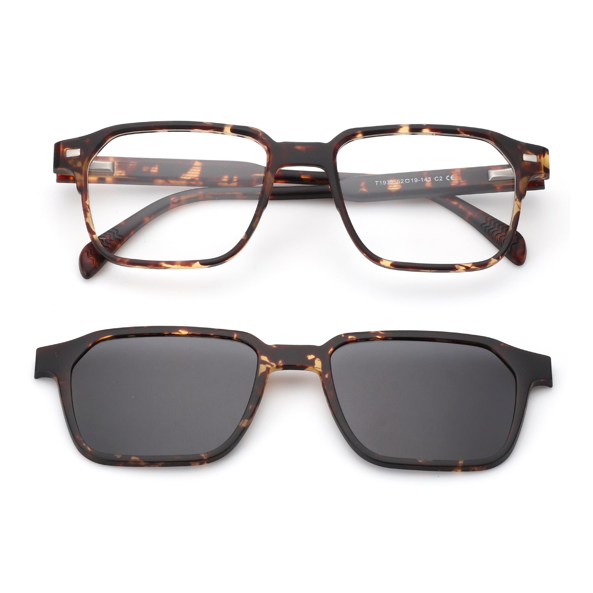 Zenottic Davey glasses with tortoise shell frame, including clear eyeglasses and UV protected sunglasses clip-on