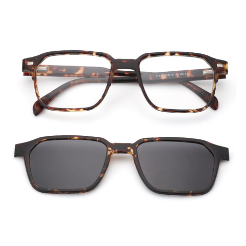 Zenottic Davey glasses with tortoise shell frame, including clear eyeglasses and UV protected sunglasses clip-on