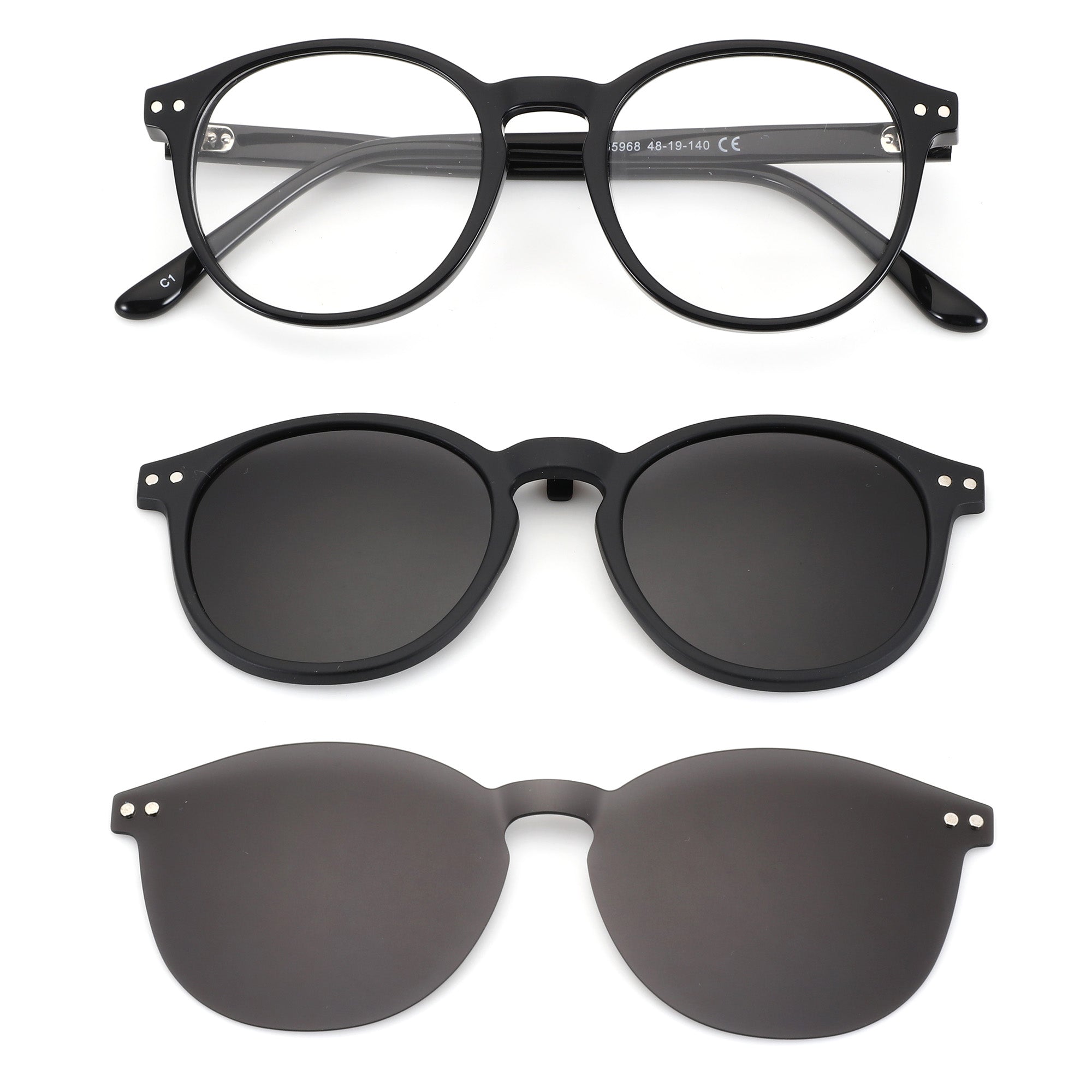 Zenottic Merry round black eyeglasses with clip-on sunglasses attachment