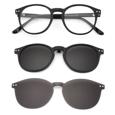 Zenottic Merry round black eyeglasses with clip-on sunglasses attachment