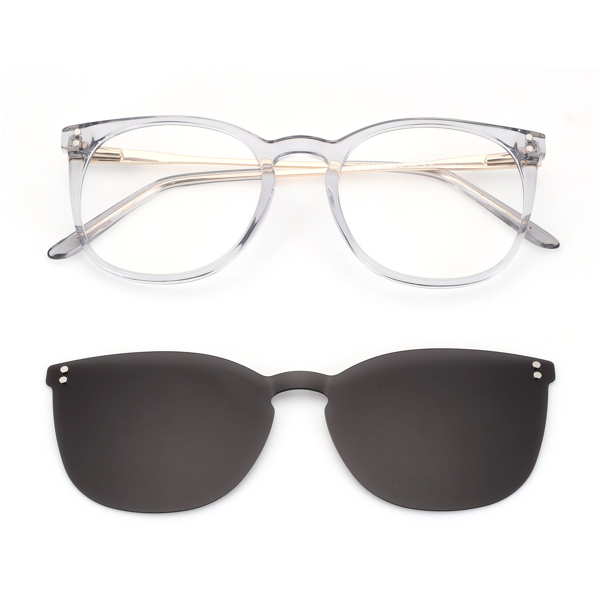 Zenottic Rebecca clear acetate frame glasses with clip-on grey sunglasses