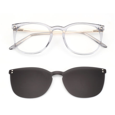 Zenottic Rebecca clear acetate frame glasses with clip-on grey sunglasses