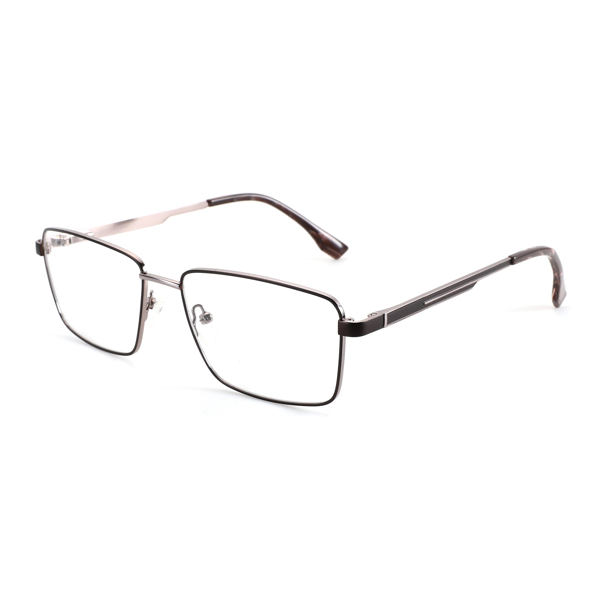 ZENOTTIC Elwin square metal full-rim eyeglasses with clear demo lenses.