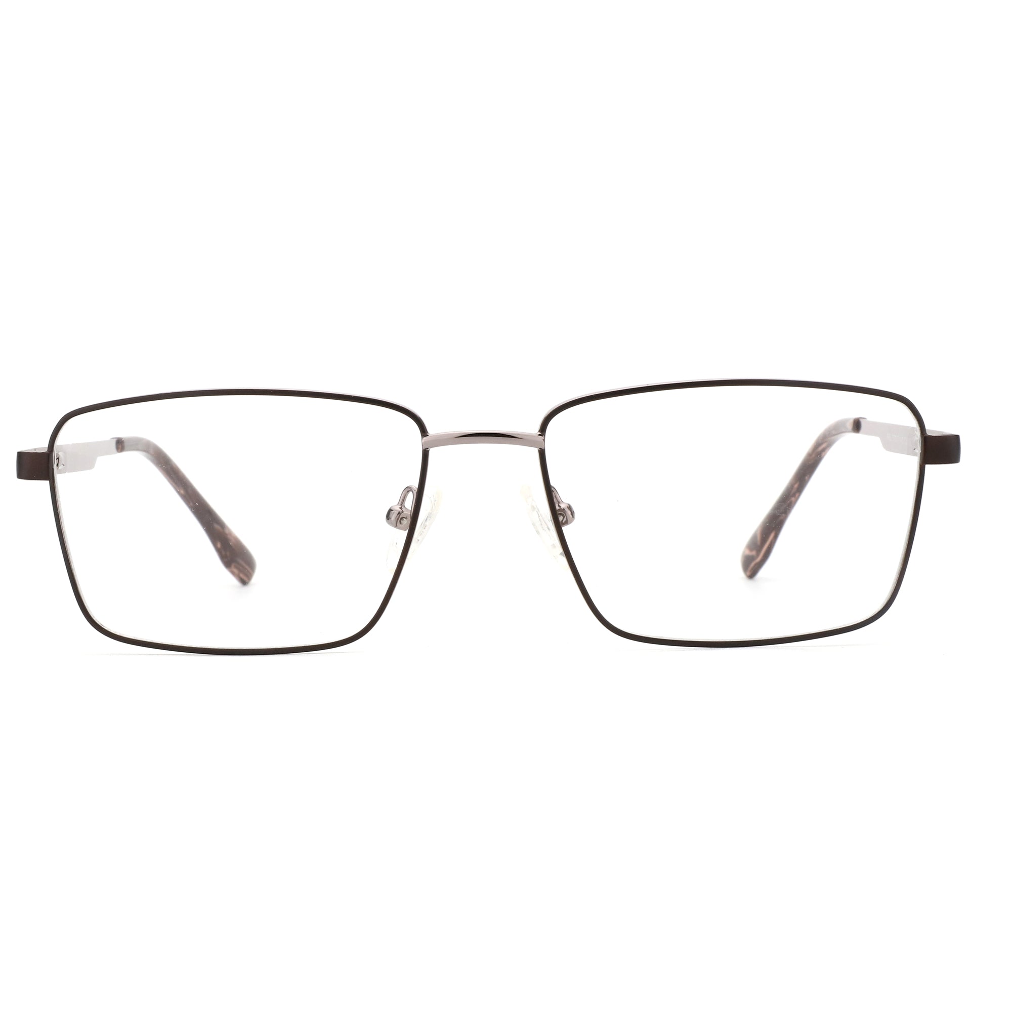 ZENOTTIC Elwin full-rim metal square eyeglasses with clear lenses and tortoise temples.