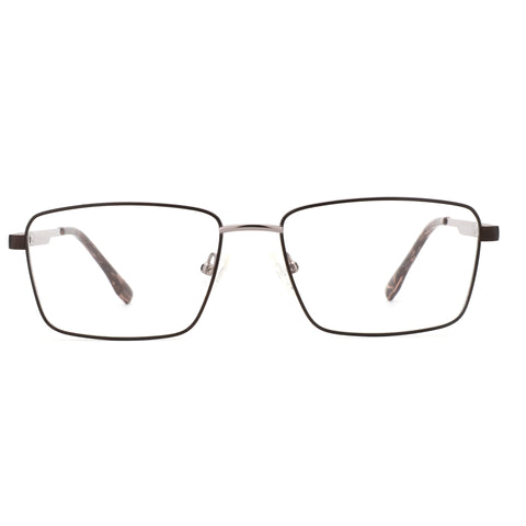 ZENOTTIC Elwin full-rim metal square eyeglasses with clear lenses and tortoise temples.