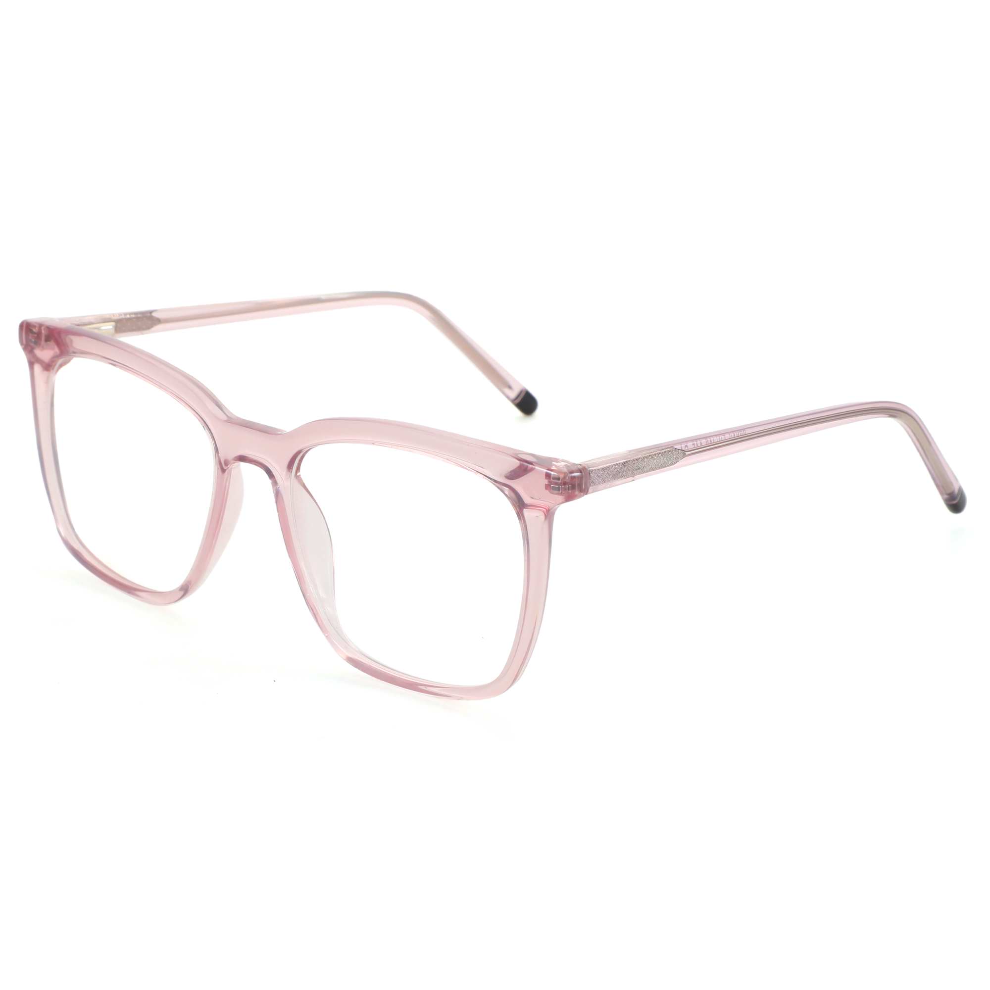 ZENOTTIC Catherine eyeglasses: light pink square plastic frame, clear lenses with glitter temple detail.